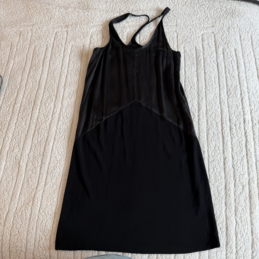 Fine Collection Dress Women's Small Black Ribbed Short‎ Silk Sleeveless